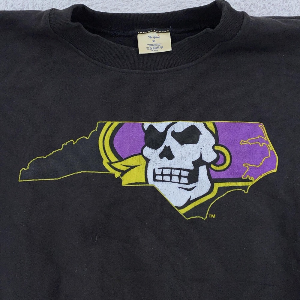Vintage‎ 90s East Carolina Pirates Sweatshirt Mens L Black Crewneck The Game USA